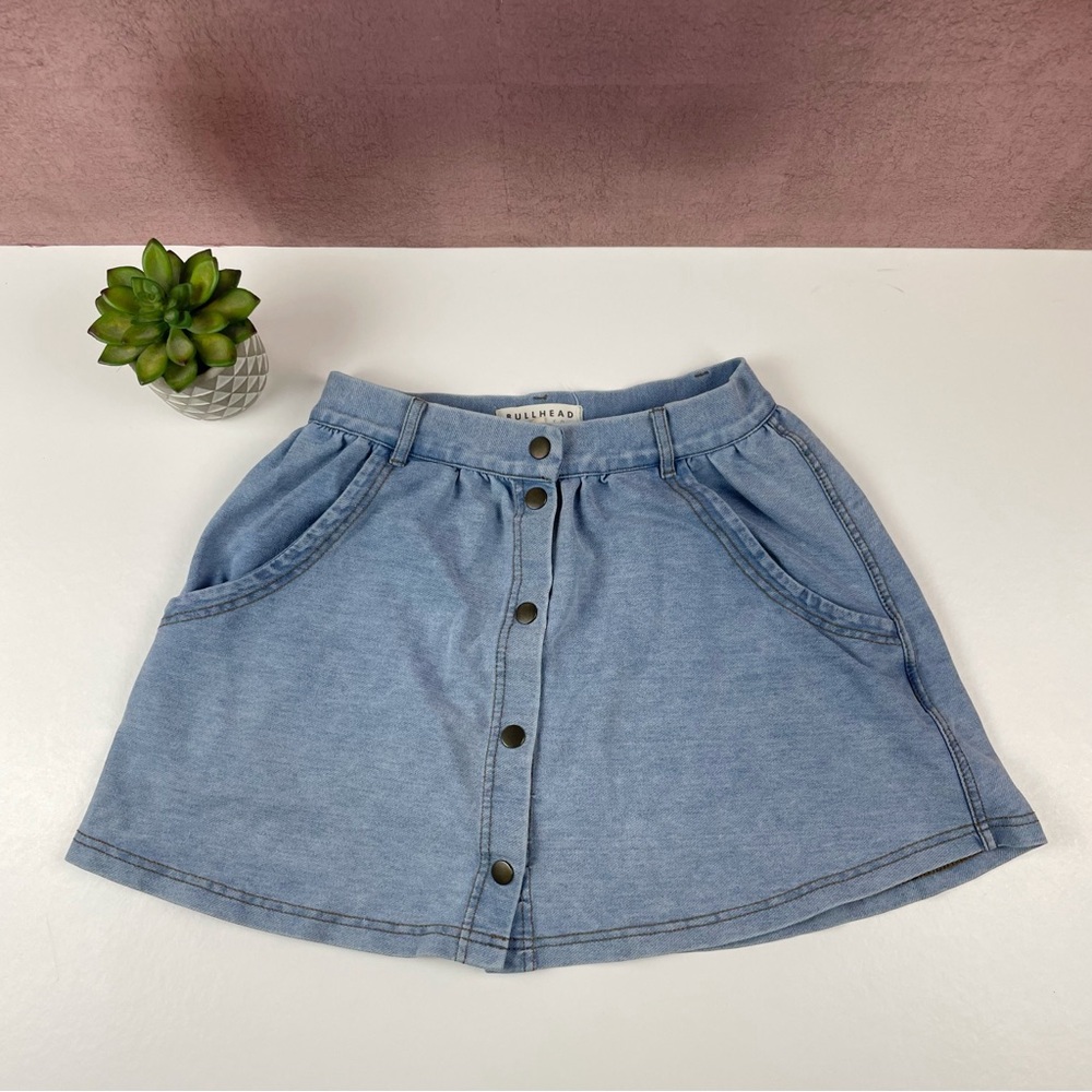 Bullhead Denim Co. Light Blue Denim Button Snap Mini Skirt Women Size 25